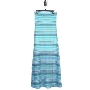 Sandiva Womens Strapless Striped Crochet Knit Maxi Dress in Blue Multi Small $60